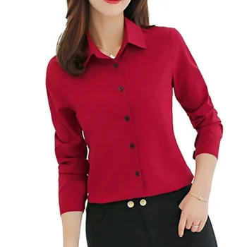 Sonbahar Yaka Gömlek Minimalizm Düğme Düz Renk Bluz Kadın Ofis iş gömleği Moda Rahat Uzun Kollu Bayan Üstleri  10