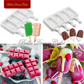 4 Kaviteler Mini Çikolata Blok ve Oval Şekil Dondurma Kalıp Popsicle Silikon Kek Kalıp Kek Dekorasyon Araçları Mutfak Bakeware  5