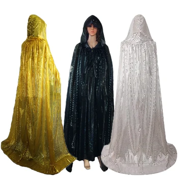 Yetişkin Gotik Sequins kapüşonlu Pelerin Pelerin Kostüm Cosplay Wicca Elbise Cadı Pelerin Cadılar Bayramı Kostümleri Vampir Sahne Fantezi Parti  5