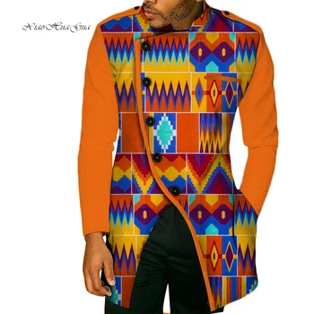 Moda Erkekler Afrika Giysi Balmumu Baskı Dashiki gömlekler Erkekler için Uzun Kollu Bazin Riche Gömlek afrika kıyafeti WYN49  10