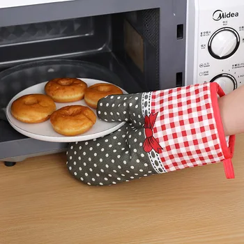 Pamuk baskı Anti-yüksek sıcaklık eldiven mikrodalga Anti-haşlanma fırın eldivenleri mutfak fırın ısı yalıtım eldivenleri  5