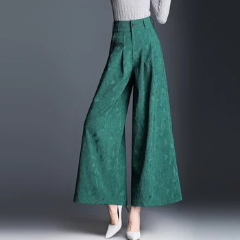 Yaz Bahar Moda Avrupa Tarzı Kadın Geniş Bacak Pilili Yüksek Belli Yeşil Mavi Pantolon, kadın Kadın Gevşek Armürlü Pantolon  10
