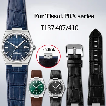 Yeni Hakiki Deri Watchband Çelik Uç Bağlantı Tissot İçin PRX Serisi saat kayışı T137. 407/410 Süper Oyuncu Kayış Bilezik Mavi  5