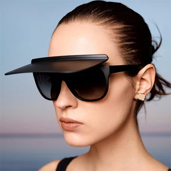 Benzersiz Lüks Marka Şapka Çevirme Güneş Gözlüğü Kadınlar İçin Yeni Tek Parça Kare Beyaz Siyah güneş gözlüğü Erkekler Hip Hop Güneşlik Gözlük  10