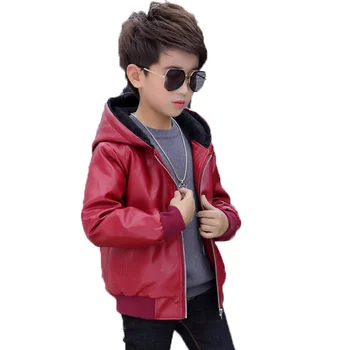 Kış PU Deri Ceket Erkek 2022 Kore Versiyonu Artı Kadife Kalın Moda kapüşonlu ceket Yakışıklı Rahat çocuk giyim  5