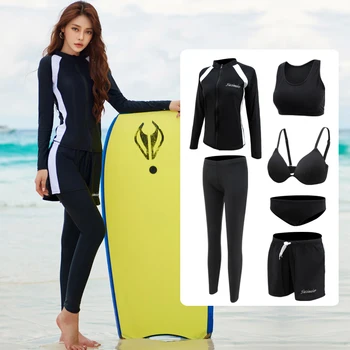 Yeni Kadın Mayo Spor Tankinis Seti Mayo Uzun Kollu Üç Adet Plaj mayo Şort Bölünmüş Beachwear Kadın  10