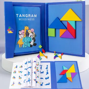 Ahşap Yapboz Manyetik Tangram Bulmaca Kitap Eğitici Oyuncaklar Çocuklar İçin Bebek Çocuk Taşınabilir Montessori Öğrenme Zeka  5