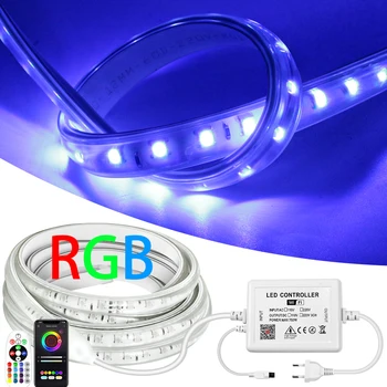 220V AB RGB Led şerit lamba 5050 RGB Kısılabilir Yüksek Lümen Led ışık IP67 Su Geçirmez Diyot Bant 1m-100m Uzaktan / Bluetooth / Tuya Wifi  10