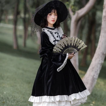 Gotik saray tatlı prenses lolita elbise vintage falbala yüksek bel baskı viktorya dönemi tarzı elbise kawaii kız gotik lolita OP elbise  5