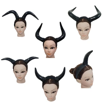 Cadılar bayramı Saç Çember Öküz Boynuz Kafa Bandı Tema Parti Performans Headdress Gotik Boynuz Bantlar kostümlü oyun saç aksesuarları  5