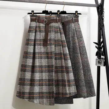 Kore Büyük Boy kadın Giyim İlkbahar Sonbahar 2022 Yeni Mizaç Yün Ekose Etek Trend Vintage Mujer Faldas M2157  10