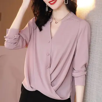 2022 Yeni Küçük Gömlek, Bahar Kadınsı Üst, Yabancı Stil Kaplama Göbek High-end Gömlek, Yabancı Stil High-end Şifon Gömlek  10