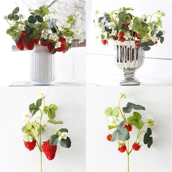 Fransız Frambuesa Yapay Sahte Çilek Meyve Bitki Çiçek Şube Buket Düğün Ev Dekor  10