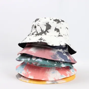 Çift taraflı Giyen Kap Vizör Gökkuşağı Renk Kova Şapka Erkekler Ve Kadınlar Pamuk Düz güneş şapkası Geri Dönüşümlü Güneş batik Balıkçı Şapka  10