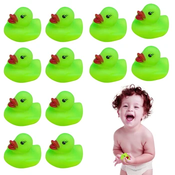 Yeşil Lastik Ördek Karanlık Banyo Oyuncak Lastik Ördek 12 Adet Mini Yanıp Sönen lastik ördekler Parlayan Banyo Ördekler Light Up Stres  5