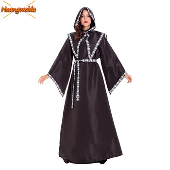 Sihirbazı Cadı Kostüm Reaper Cadılar Bayramı Kostüm Kadınlar için Yetişkin Keşiş Rahip Cadı Cosplay Elbise İskelet Zombi Purim  5