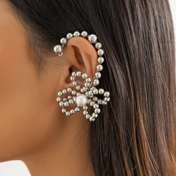 Ingemark Zarif Sol Kulak Gümüş Renk Plastik Boncuk Hiçbir Piercing Klip Küpe Kadınlar için Kpop C Şekli Manşet Küpe moda takı  10