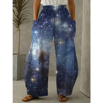 Yıldızlı Gökyüzü Yıldız Uzay 3D Baskılı Kadınlar uzun pantolon Büyük Boy Streetwear Yüksek Bel Vintage harem pantolon Kızlar Beachwear Pantolon  10