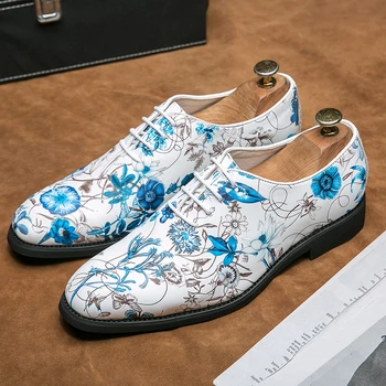Bahar İtalyan Marka deri ayakkabı erkek Mavi İş elbise ayakkabı loafer'lar erkekler Beyaz Düz Düğün erkek ayakkabıları Büyük Boy: 38-48  10
