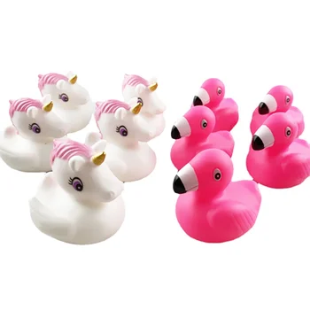 Mini Lastik Ördek Flamingo Unicorn Banyo Oyuncakları 10 adet / takım Kauçuk Yüzen Gıcırtılı Ses Ördek Bebek Yaz Su Komik Oyuncaklar çocuklar  5