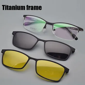 Yarım çerçeve kadın Titanyum cam çerçeve polarize ışık buzlu miyopi gözlük erkek güneş gözlüğü gece görüş klip saf Titanyum  10