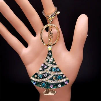 Noel Süslemeleri Ağacı Hediye Renkli Kristal Anahtarlık Tutucu Altın Renk Anahtarlık Çanta Aksesuarları Takı porta chaves mulher  5