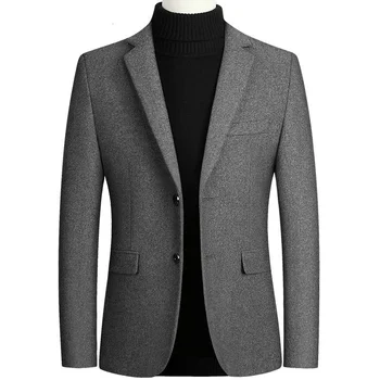 Moda Erkek Blazer Ceketler Üst Yün Karışımları Takım Elbise Erkek Ceket Bahar Akıllı Rahat Ceket Katı İki Düğme Mont  5