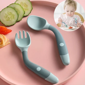 2Pcs Siliconen Lepel Vork Voor Baby Gebruiksvoorwerpen Set Extra Voedsel Peuter Leren Eten Training Buigbare Zachte Vork  10