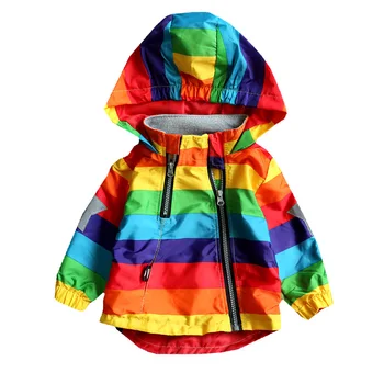 Kış Ceket Kız Rüzgarlık Bebek Kız Giysileri Gökkuşağı Su Geçirmez Hoodies Mont Karikatür Çocuklar Ceketler çocuk Dış Giyim  5