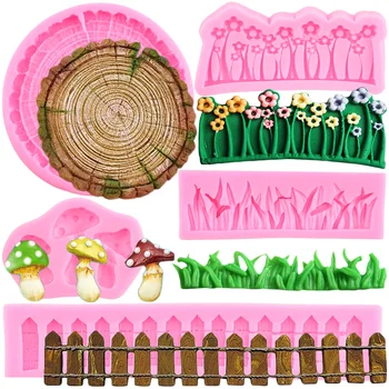 3D çotuk Fondan Kalıp Bahçe Kazık Çit Silikon Kalıplar Çim Çiçek Mantar çikolata şekerleme kalıbı Kek Dekorasyon Araçları  10