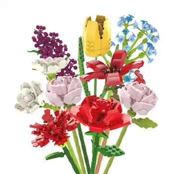 Yaratıcı DIY Yapı Taşı Buket Çok amaçlı Sahte Çiçek Canlı Renk Simülasyon yapay çiçek Çocuk Yapı Taşı Oyuncak  4
