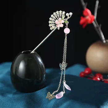 Vintage Çin Saç Sopa Klasik Kristal Püskül Tokalar Çiçekler Boncuk Saç Çatal Şapkalar Düğün Hanfu Aksesuarları  5