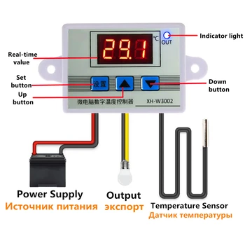 W3002 Dijital Kontrol Sıcaklık Mikrobilgisayar Termostat Anahtarı Termometre Yeni Termoregülatör 12/24/220V  10