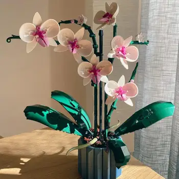Orkide Saksı Yapı Taşları Pembe Buket Çiçeği Botanik Montaj Tuğla Oyuncaklar Yaratıcı Dekorasyon Süs Kız Hediyeler  5