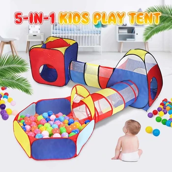 5 in 1 Oyun Parkı Tünel ile Çocuk Top Havuzu Bebek Balon Büyük Taşınabilir Çocuk Çadırı Top Çukur Emekleme Tünel Çocuk Oyun Evi  5