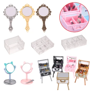 1 Takım 1: 12 Dollhouse Mini Vanity Kozmetik Durumda Ruj Parfüm hava yastığı Ayna Tutucu Mobilya Dekor Oyun Evi Oyuncaklar  10