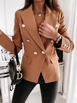 Casual Blazer Bayanlar Kruvaze Kadın Dış Giyim Ceket Çok Düz Renk Ofis Takım Elbise 2023 İlkbahar Sonbahar moda giyim  5