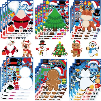 DIY Çocuk Noel Oyunu Sticker Noel Baba Kardan Adam Ren Geyiği Makyaj Yüz Sticker Çocuk Tatil Noel Partisi Hediye Oyuncak  10