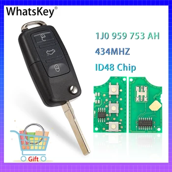 WhatsKey 3 Düğmeler Katlanır Kapak Uzaktan Anahtar 434 MHz ID48 Çip 1J0959753AH Volkswagen VW Beetle Bora Golf Passat B5 Kesilmemiş Bıçak  10
