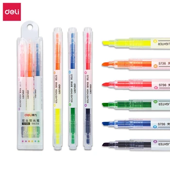DELİ S736 e n e n e n e n e n e n e n e n e n e Ucu Vurgulayıcı 3 adet / torba 6 Renkler Sevimli Kalem Çift Başlı işaretleyici kalem işaret kalemi Ofis Okul Malzemeleri Kırtasiye  5