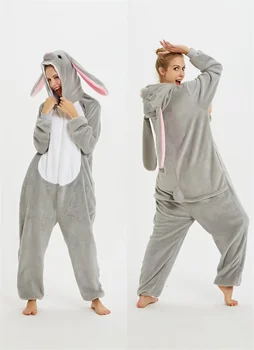 Rogue Tavşan Kigurumi Onesie Yetişkin Kadın hayvanlı pijama Pazen Kostümleri Pijama Tek Parça Kış Tulum Pijama Cosplay  0
