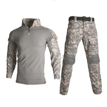 Askeri Ordu Savaş Üniforma Ghillie Takım Elbise Taktik Kamuflaj Pantolon Gömlek Avcılık Takım Elbise Woodland Takım Elbise Çıkarılabilir Diz Pedleri ile  5
