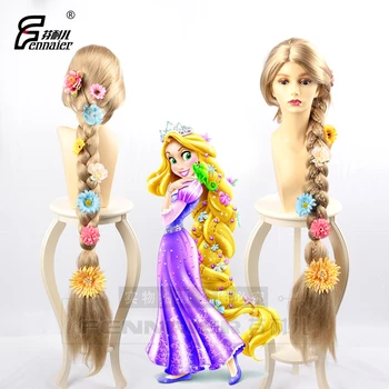 Cadılar bayramı Kadınlar Prenses Tangled Rapunzel Cosplay Peruk sarışın örgü saç Rol Oynamak Uzun altın Örgülü Saç çiçekler  4