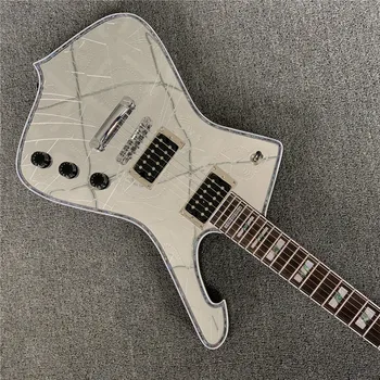 Özel Beyaz Ayna Çatlaklar Gitar Iceman Paul PS2CM Stanley beyaz Altın Kırık Ayna Ayna Pickguard Elektro Gitar  5