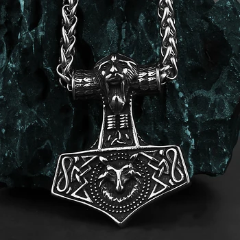Viking Mitolojisi Retro thor'un Hammer Mjolnir Kolye Celtic Tilki Paslanmaz Çelik Kolye Kolye erkek Muska Takı Hediye  5