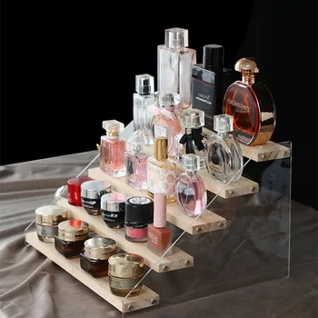Akrilik Ekran Standı Kadın Parfüm Ahşap Tutucu kozmetik düzenleyici Görüntüleyici makyaj teşhir standı Masaüstü Merdiven Depolama Rafı  10