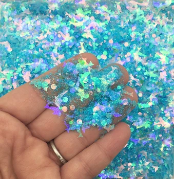 50g Mavi yunus yanardöner tıknaz glitter mix, glitter Pul Glitter konfeti Charm Yanardöner Yunus Glitter Pul  10