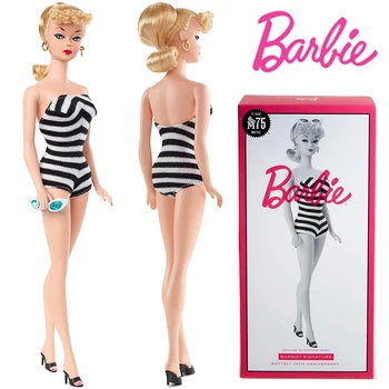 Barbie GHT46 İmza Mattel 75th Yıldönümü Klasik Oyuncaklar Siyah ve Beyaz Batsuit Barbie Koleksiyonu Baskı Oyuncaklar Kız Zehir  10