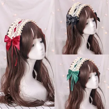 Vintage Japon Tatlı Lolita Dantel Crossover Kayış Yay Şapkalar Hizmetçi saç bandı Hizmetçi Kızlar Günlük saç aksesuarları Bantlar 8446  5