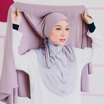 Müslüman Moda Katı Şifon Hicap Atkılar İle Halat Uygun Düz Renk Şal Sarar Müslüman Başörtüsü Eşarp Turbanet Başörtüsü  10